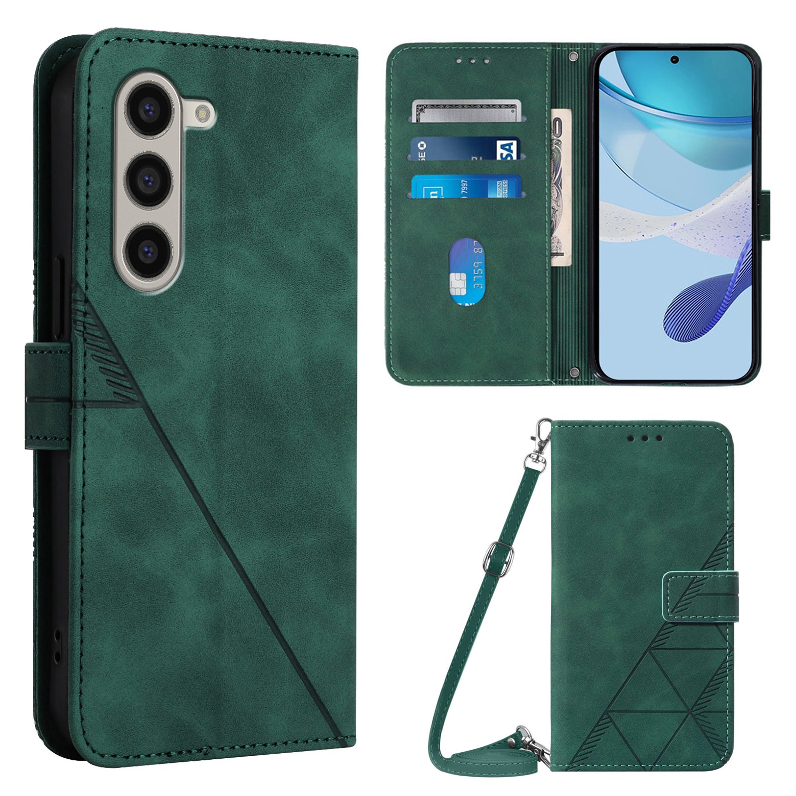 YB Imprinting Series-2 for Samsung Galaxy Z Fold6 5G Case PU Leather Imprinted Phone Cover with Shoulder Strap - Blackish Green YB Imprinting Series-2 for Samsung Galaxy Z Fold6 5G Case PU Leather Imprinted Phone Cover with Shoulder Strap - Blackish Green